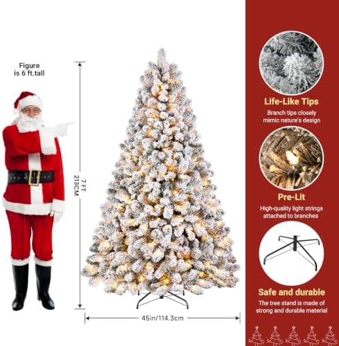 SHareconn 7ft Snow Flocked Spruce Pre-lit Artificial Christmas Tree, White