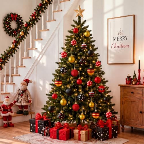 Lunmon 64 Pcs Mouse Christmas Ball Ornaments Red Black Yellow Xmas Baubles