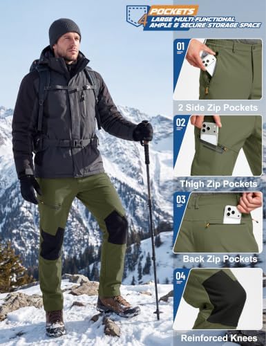 TACVASEN Men's Winter Snow Ski Pants Fleece Lined Waterproof Hiking Work