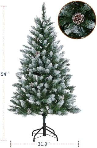 4.5FT Pre-Lit Artificial Christmas Tree with 150 Lights, 352 Snow-Covered Pine Needle Tips & Pine Cones, White Winter Themed Tree for Home & Party Decor