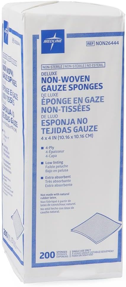 Medline Deluxe Nonwoven Gauze Sponge, 4-Ply, 4 x 4 in, Pack of 2000 | Non-Sterile, Absorbent, Low Linting, Fast-Wicking