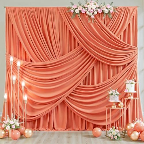 4 Panels Orange Backdrop Curtain for Parties Wrinkle Free Photo Curtains Backdrop Drapes Fabric Decoration for Wedding Birthday Party Baby Shower 20ft(W) x 10ft(H)