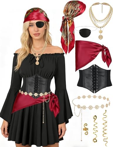 Women Pirate Costume Set Halloween Dress Outfit with Accessories
