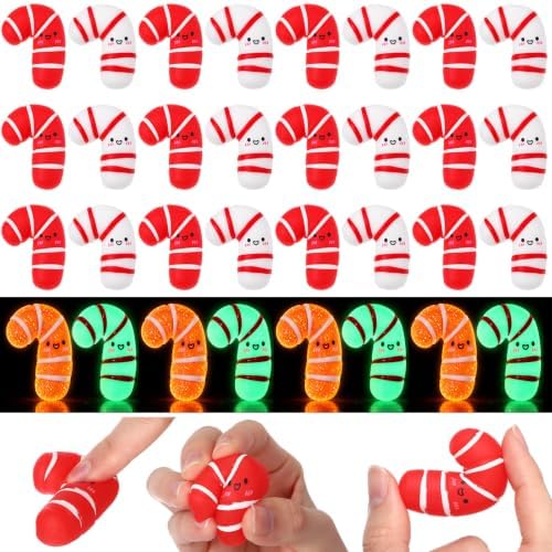 Thenshop 60 Pcs Xmas Red White Luminous Candy Cane Relief Favors 2 Colors
