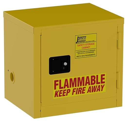 Jamco 6 Gallon Safety Steel Under Counter Metal Storage Cabinet for Flammable Liquids with Manual Closing Doors, Non Forkliftable, 23-Inch x 18-Inch x 22-Inch, Yellow | Under-Counter Steel Flammable Storage Cabinet, Lockable Doors, 23"W X 18"D X 22"H, ...