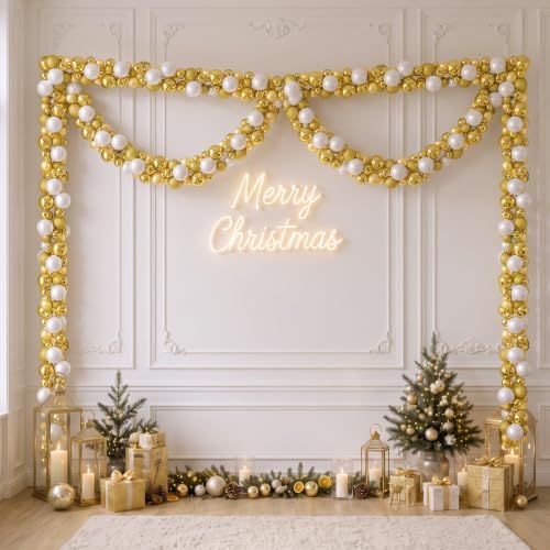 2 Pcs 6 ft Christmas Ball Ornament Garland, Mixed Gold, White