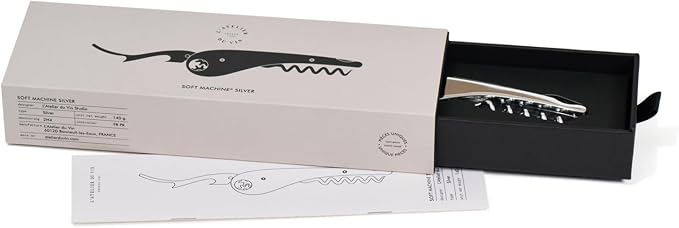 L'Atelier du Vin – Soft Machine Silver – Sommelier Corkscrew in Polished Stainless Steel – Professional Tasting Tool with Foil Cutter and Integrated Bottle Opener
