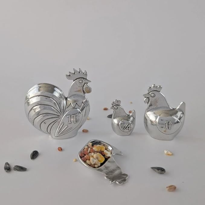 Roosters & Hens 4-Piece Pewter Measuring Spoon Set by Roosfoos, Handmade in the USA