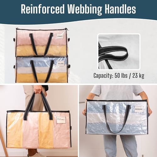 VENO Moving Bags, Storage Bags, Wide Open Top, Clear, 4 Pack