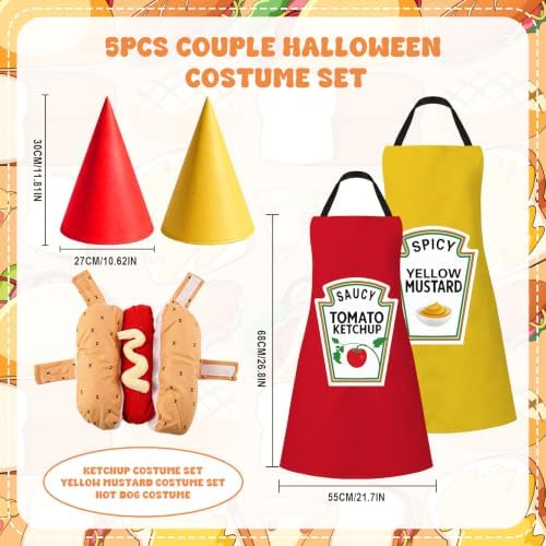 5 Pcs Ketchup Mustard Couples Costumes and Pet Hot Dog Costume