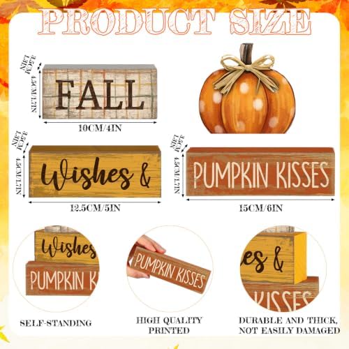 Moucuny 4 Pcs Fall Pumpkin Decor Fall Decorations for Home Wooden Pumpkin Decor Thanksgiving Table Centerpiece Rustic Autumn Stacked Block Signs Farmhouse for Harvest Party Home Kitchen