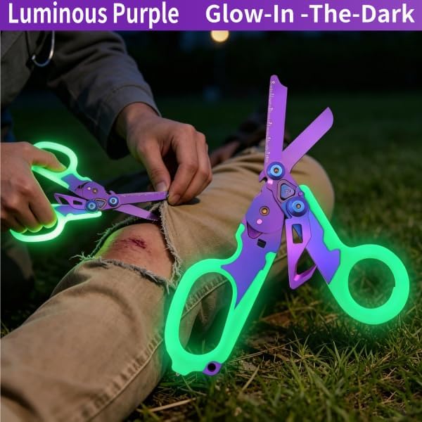Leepenk 5PCS 6 in 1 Multi-function Trauma Shears with Strap Cutter and Glass Breaker, with Luminous Holster(Luminous Purple)