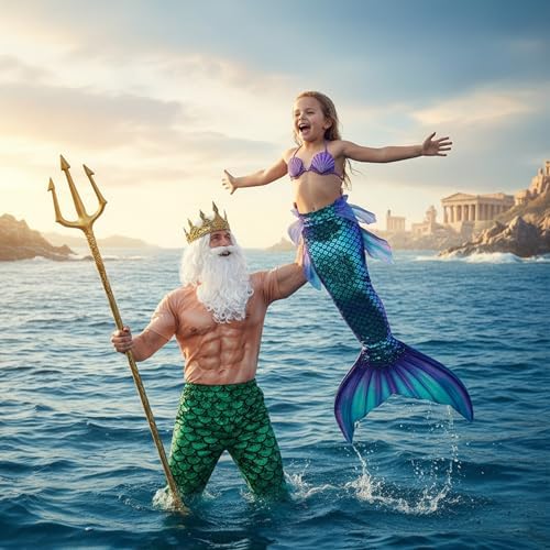 Cutecrop 4 Pcs Halloween Poseidon Merman Costume for Men