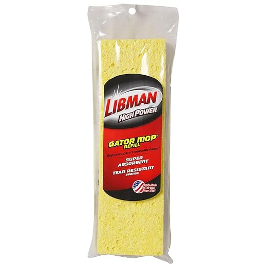 Libman Commercial 3959 Big Gator Mop with Brush Refill, Synthetic and Cellulose, 11" Wide Sponge, Yellow (Pack of 6)