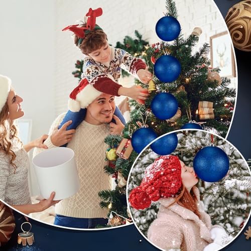 Poen 12 Pcs 6 Inch Large Glitter Christmas Ball Ornament, Dark Blue