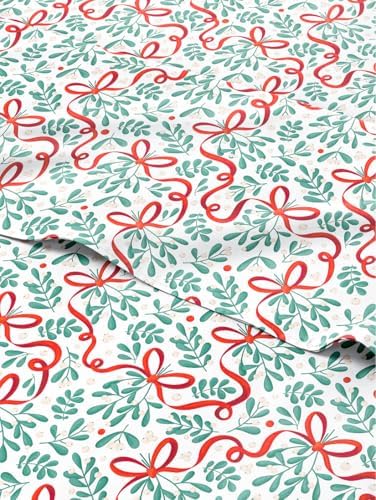 Christmas Sheet Set, Holiday Ribbon, Holiday Xmas Bedding Set - Twin Size