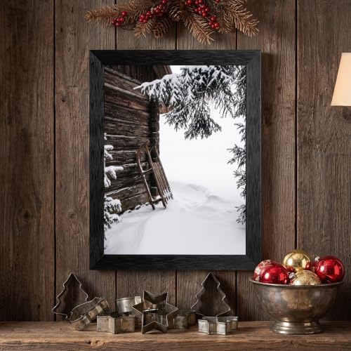 Framed Winter Sled Canvas Wall Art, Rustic, Black Frame Inch 24x36