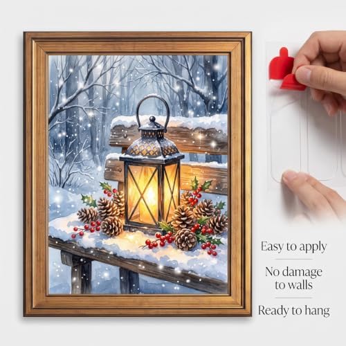 Framed Winter Lantern Wall Art Gold Frame Inch 12x16