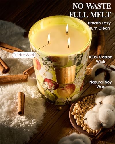 M&SENSE Apple Crumble Soy Candle, 35oz 3-Wick, Autumn Thanksgiving Candles