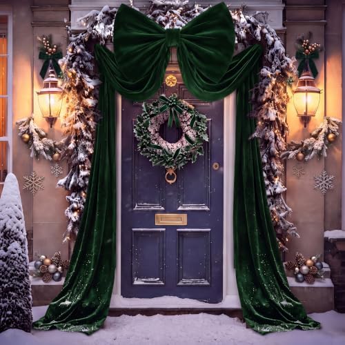 118 x 47 Extra Large Christmas Green Velvet Bow Outdoor