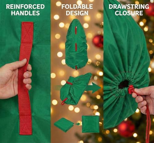 Upright Christmas Tree Storage Bag - Fits 5 Ft Artificial Xmas & Topiary Tree, Vertical Holiday Cover, Durable, Dustproof & Easy-Use Xmas Storage, Green