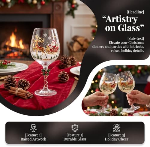 Christmas Wine Glass Collection Gift Box Set, Christmas Wine Glasses, Raised Holiday Goblet with Snowflake Decor, Festive Glassware, Wines & Cocktails, Holiday Party & Table Decor (C)