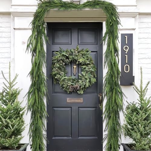 Christmas Decorations - Christmas Garland - 6 Ft Norfolk Pine Garland - Artificial Greenery Garland - Rustic Christmas Decor for Mantle Fireplace Stairs Railing Table Door Porch Indoor Outdoor