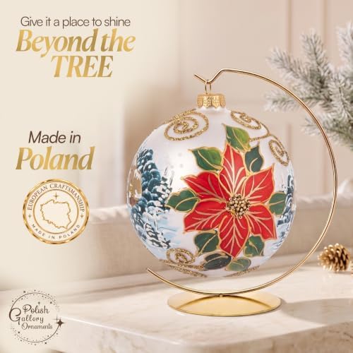 Hand Blown Glass Christmas Ornaments Ball, Wintry Silver 6 in + Stand