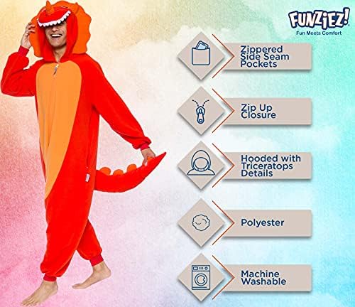Funziez! Adult Onesie Halloween Costume Animal Dinosaur Shark Unisex Plush One Piece Cosplay Suit for Adults, Men and Women