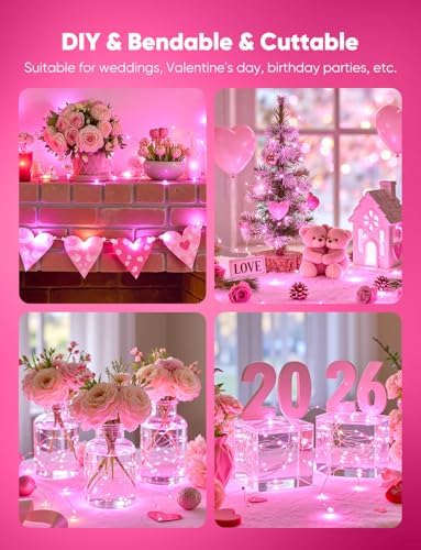 Brightown 12 Pack Valentine's Day Pink Fairy Lights Battery Operated