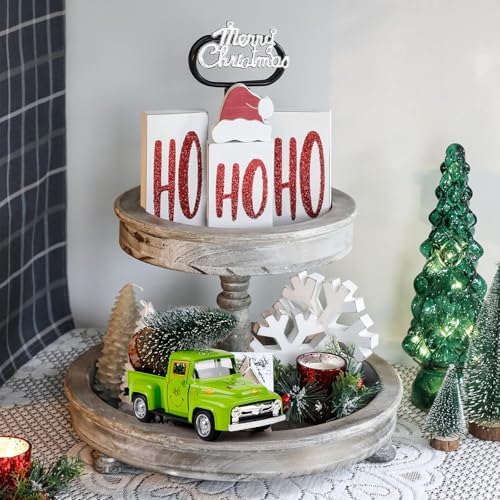 Christmas Green Truck Decor, Green Tree Truck Decorations for Home Indoor, Mini Cute Christmas Tree Tiered Tray Decor, Farmhouse Kitchen Tabletop Centerpiece Decorations
