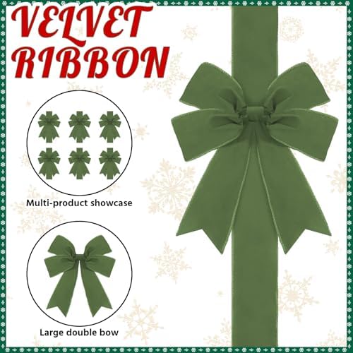 Daifunli 6 Pcs Green Velvet Christmas Cabinet Bows Ribbons for Kitchen