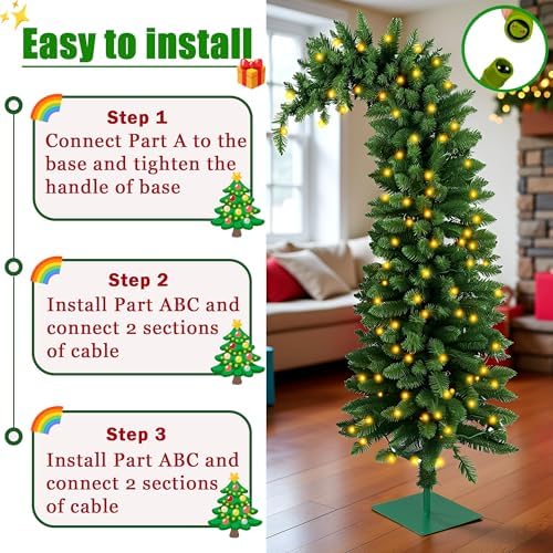 5.8 FT Prelit Artificial Christmas Tree,Xmas Tree Holiday Decor, Dark Green
