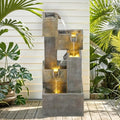 AUTODAYA 32.5" 5-Tier Outdoor Water Fountain LED Cascading Waterfall