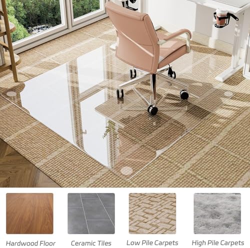 36" x 48" Irregular Tempered Glass Office Chair Mat, Floor Mat for Carpet