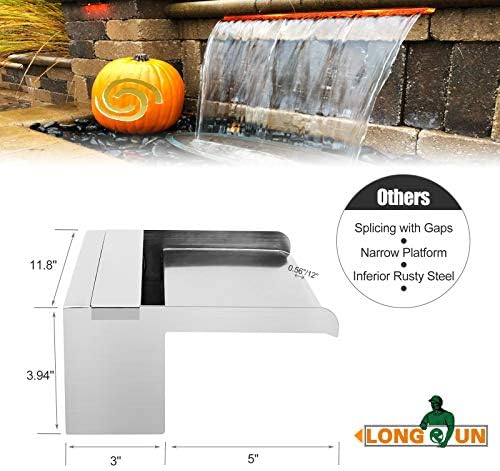 LONGRUN Waterfall Spillway Stainless Steel Pond Waterfall for Garden 11.8"
