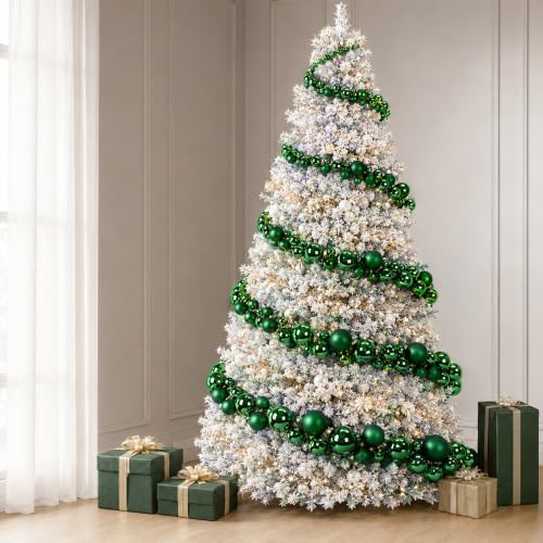 Sosation 29.5Ft Christmas Ball Ornament Garland, Green, Glossy Matte