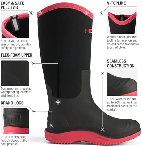 HISEA Women's Mud Rain Boots, Waterproof Tall Garden Shoes