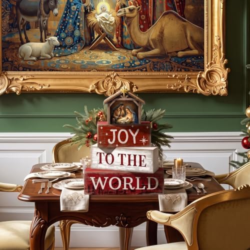 Moucuny 4 Pcs Nativity Christmas Table Decoration for Home Religious Blocks