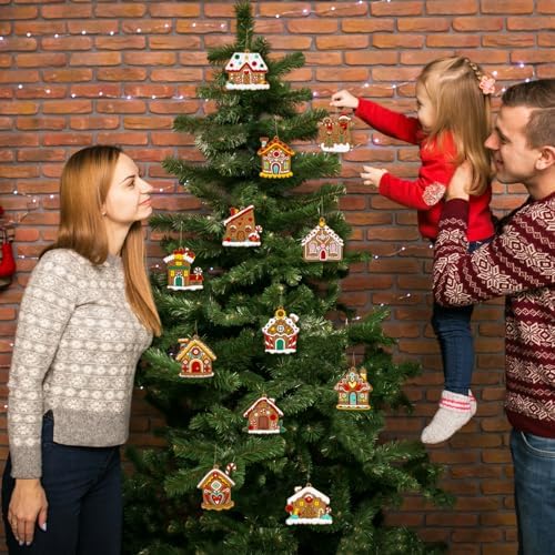 Gingerbread House Ornaments Christmas Tree Decoration - 12pcs Gingerbread House Christmas Decorations Hanging Ornaments for Holiday Xmas Tree Home Decor