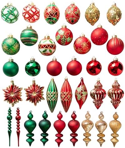 Balsam Hill Christmas Cheer Bauble Set - Old-World Holiday Treasures Vintage Ornaments, 35 Pieces for Tree Decorations