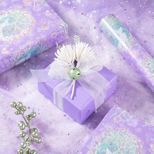 WRAPAHOLIC 30 Inch Jumbo Reversible Purple Christmas Wrapping Paper - 30 Inch x 100 Feet Jumbo Roll Purple Reindeer and Christmas Garland with with Metallic Foil Shine for Holiday, Party