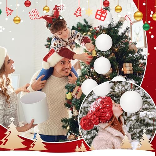 Poen 12 Pcs 6 Inch Large Glitter Christmas Ball Ornament, White