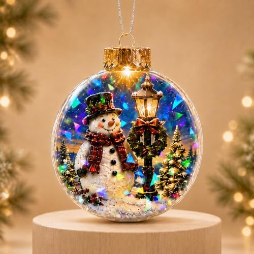 Lighted Snowman Ornament with Prismatic Sparkle, 3.15 Inch Christmas Decor