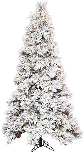 Vickerman 10' x 63" Flocked Atka Pine Slim Artificial Prelit Christmas Tree, Warm White Wide Angle Low Voltage 3mm LED Lights, Snow Covered Faux Tree - Seasonal Indoor Home Decor