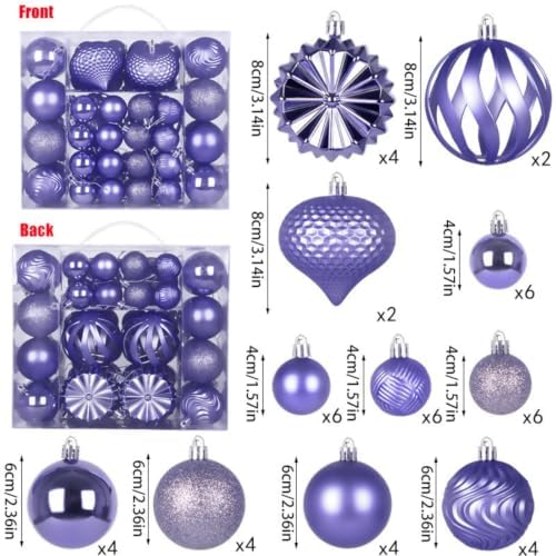 Christmas Light Purple Ornaments Balls Set, 48 Pcs Shatterproof Plastic Xmas Tree Decorative Baubles Hanging Ornaments for Holiday Wedding Party Home Decoration