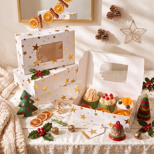 Tenceur 30 Pcs Christmas Cookie Box Window,8.8 x 5.8 x 2.8'',Starry