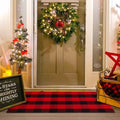 Christmas Red and Black Plaid Rug, 28 x 43 Inches Cotton Hand-Woven Layered Door Mat for Front Porch, Entryway, Outdoor Holiday Decor, Washable Buffalo Check Rug for Home, Patio, Kitchen
