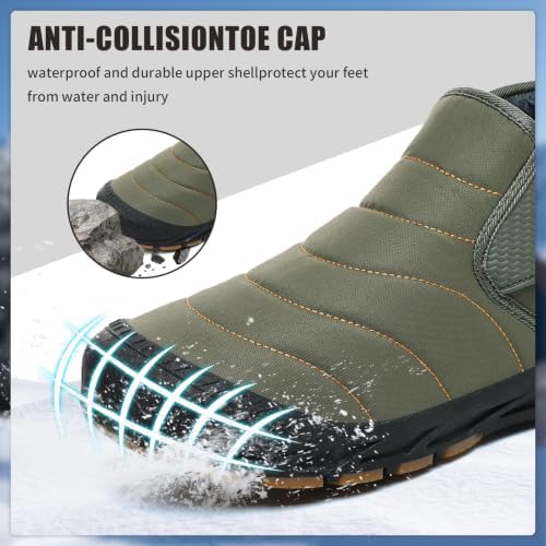 Mens Snow Boots Winter Velcro Water Resistant Fur Lined Slip On Ankle Boot