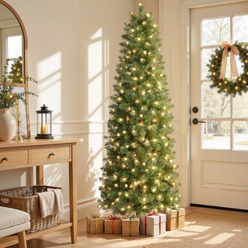 SHareconn Prelit Artificial Pencil Christmas Tree 7FT & Warm White Lights